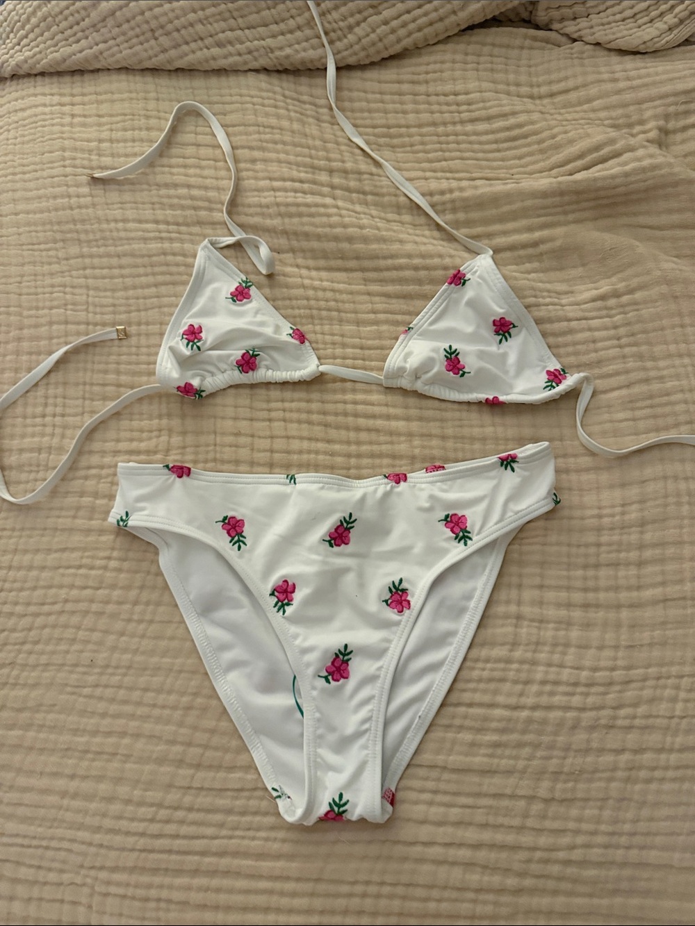 kate spade White Bikini with Pink Floral Embroidery
